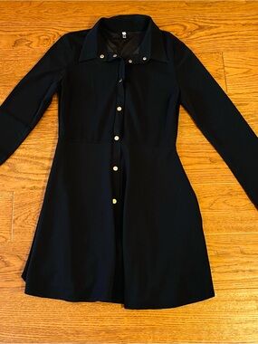 CBR Black Long-Sleeve Button-Front Midi Dress